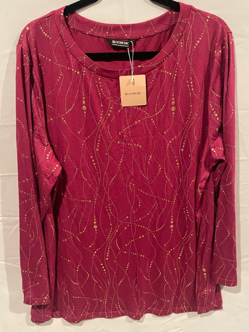 BloomChic Red Long-Sleeve Top with Gold Dot and Swirl Print
